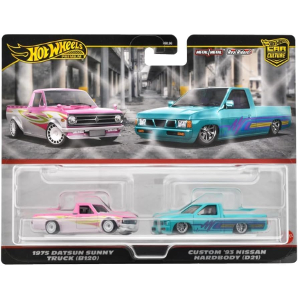 Набор машинок Hot Wheels Premium Car Culture Real Riders 2 Pack 1975 Datsun Sunny Truck B120 and Custom 93 Nissan Nardbody D21 (2 шт)