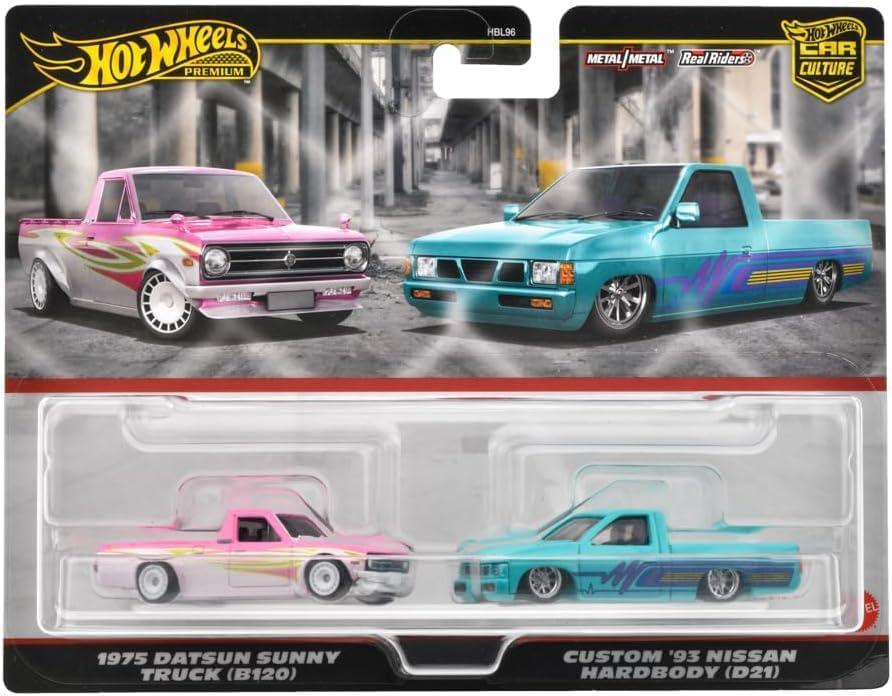 1 Набор машинок Hot Wheels Premium Car Culture Real Riders 2 Pack 1975 Datsun Sunny Truck B120 and Custom 93 Nissan Nardbody D21 (2 шт)