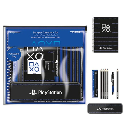 Подарочный набор Playstation Bumper Stationery Set Pinstripe Dark (Pyramid, пенал, линейка, точилка, ручка, карандаш, блокнот)