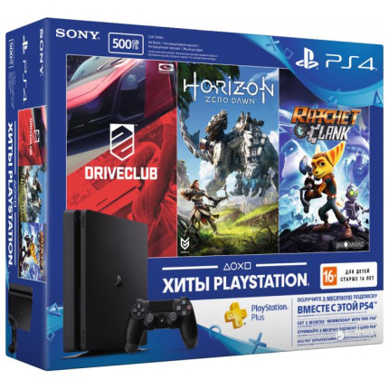 PlayStation 4 SLIM Bundle (500 Gb, DriveClub, Horizon, Ratchet)